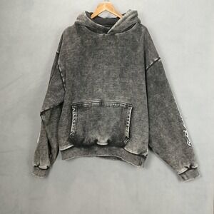 Zanerobe Gothic Box Hoodie Mens Large Dark Gray Graphic Embroidered Relaxed Fit